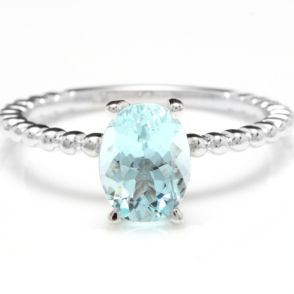 1.00Ct Natural Aquamarine 14k White Gold Ring